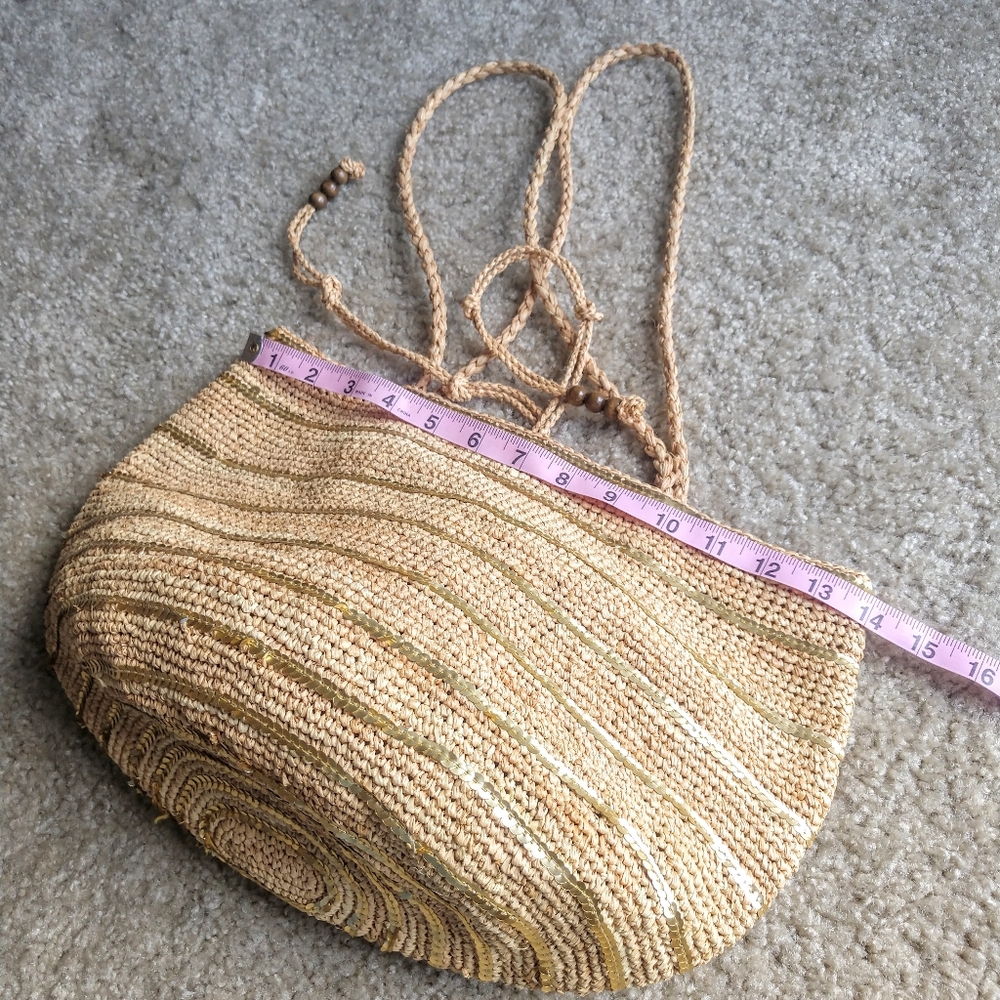 J. Crew Straw Market Basket Woven Wicker Sequins - Picture 2 of 6